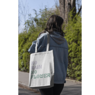"No Rain No Flower"グルーヴかわいいパープルミントグリーン トートバッグ