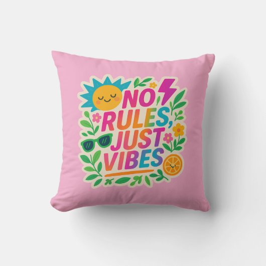 No Rules Just Vibes – ネオングラデーションかわいい – パンクTy クッション (正面)