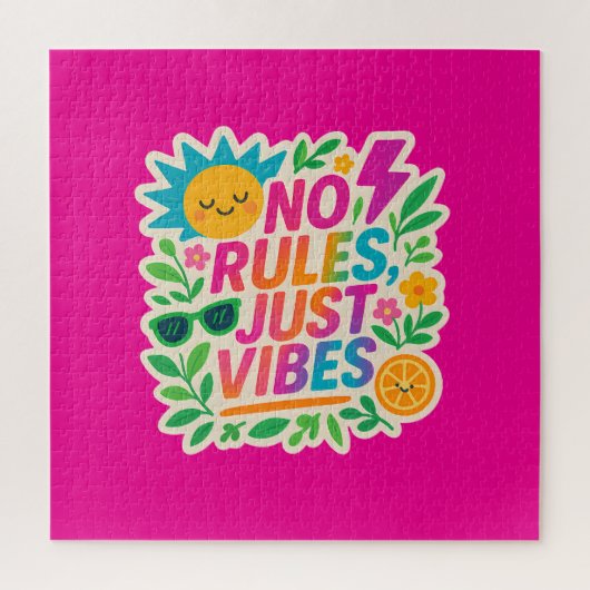 No Rules Just Vibes – ネオングラデーションかわいい – パンクTy ジグソーパズル (縦)
