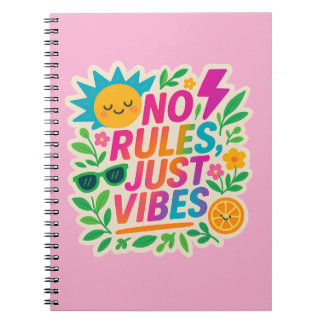 No Rules Just Vibes – ネオングラデーションかわいい – パンクTy ノートブック