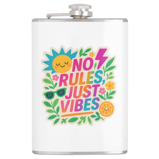 No Rules Just Vibes – ネオングラデーションかわいい – パンクTy フラスク (正面)