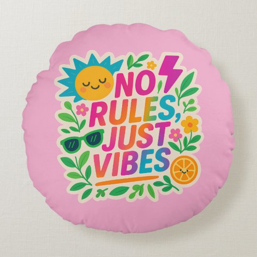 No Rules Just Vibes – ネオングラデーションかわいい – パンクTy ラウンドクッション (正面)