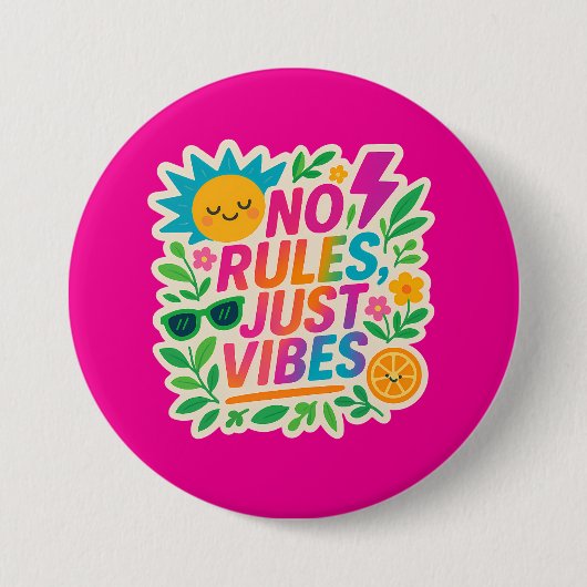 No Rules Just Vibes – ネオングラデーションかわいい – パンクTy 缶バッジ (正面)