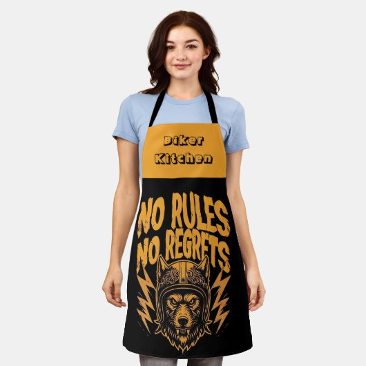No Rules No Reworts - Wolfバイクもしくは自転車に乗る人グラフィック エプロン (着用した状態)