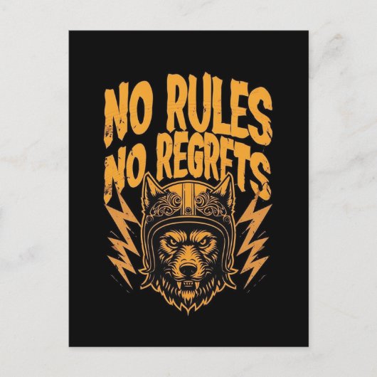 No Rules No Reworts - Wolfバイクもしくは自転車に乗る人グラフィック ポストカード (正面)