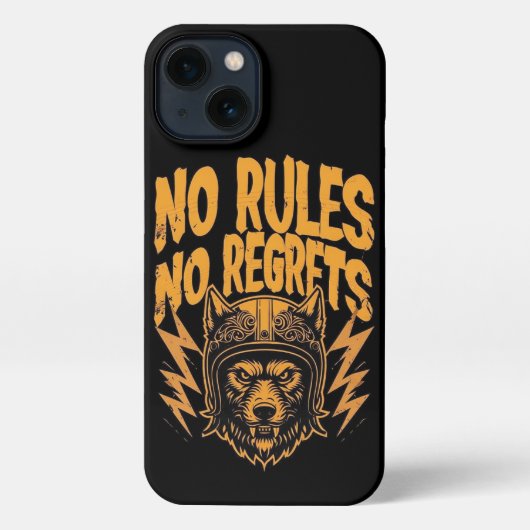No Rules No Reworts - Wolfバイクもしくは自転車に乗る人グラフィック iPhoneケース (裏面)