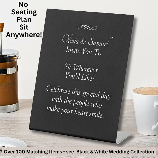 No Seating Chart - Wedding Black White Infinity 台座サイン