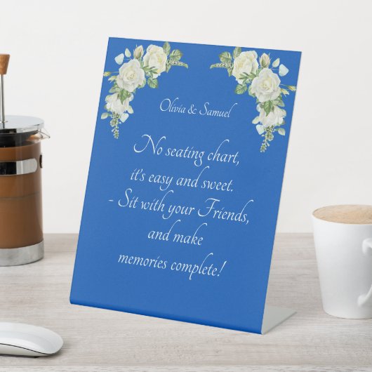 No Seating Chart  - Wedding Cobalt Blue & White 台座サイン (インサイチュ)