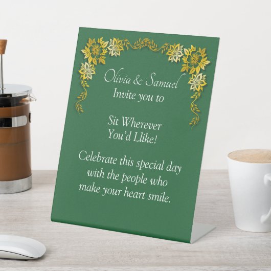 No Seating Chart - Wedding Emerald Green & Gold 台座サイン (インサイチュ)