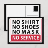 no shirt no shoes no mask no service ポストカード (正面/裏面)