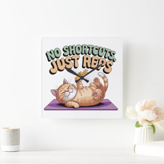 No Shortcuts. Just Reps スクエア壁時計 (ホーム)