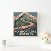 No Shortcuts. Just Reps スクエア壁時計 (ホーム)