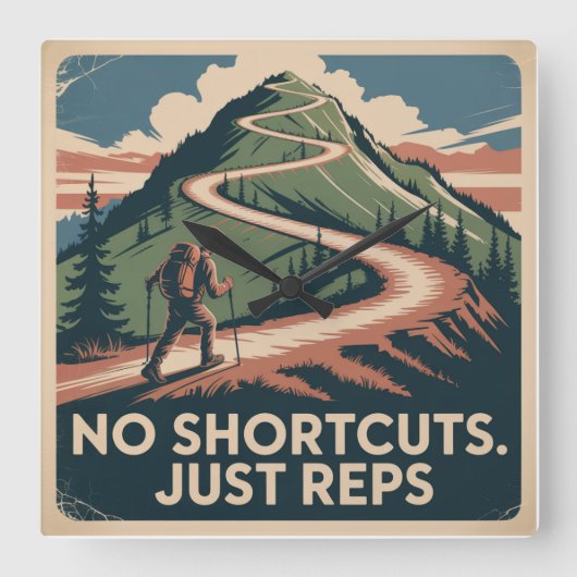 No Shortcuts. Just Reps スクエア壁時計 (正面)