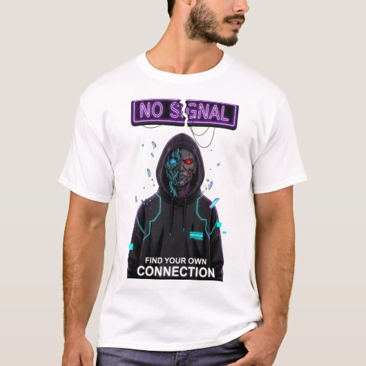 NO SIGNAL Cyberpunk Streetwear Motivational TSHIRT Tシャツ (正面)