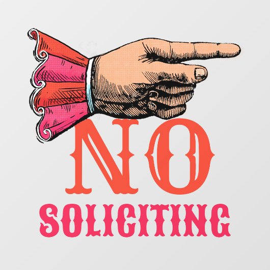 No Soliciting Pointing Hand Fun Window Cling ウィンドウサイン (シート)