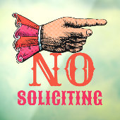 No Soliciting Pointing Hand Fun Window Cling ウィンドウサイン (シート3)