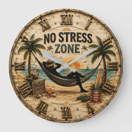 No Stress Zone Beach Coastal Farmhouse ラージ壁時計