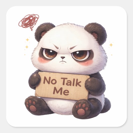 No Talk Me Tired Panda Sticker スクエアシール (正面)
