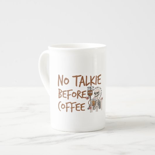 No Talkie Before Coffee funny cat lover gift ボーンチャイナマグカップ (正面左)