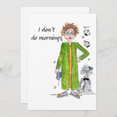 No to Morningsおもしろい引用文緑の水色 招待状 (正面/裏面)