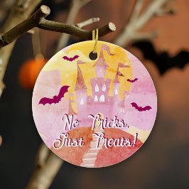 No Tricks Just Treat 不気味 Castle Halloween セラミックオーナメント