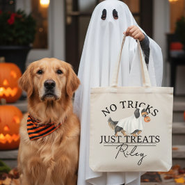 No Tricks Just Treat Funny Pun Ghost Dog Halloween トートバッグ
