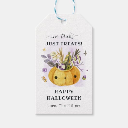 No Tricks Just Treats | ジャックオーランタン ハロウィン ギフトタグ (正面)