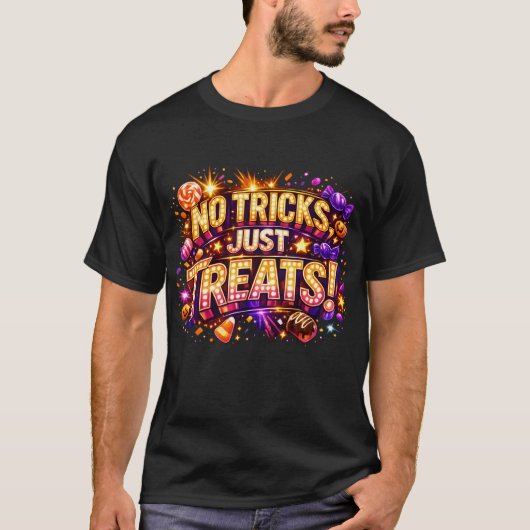 NO TRICKS, JUST TREATS! ハロウィンのポップスターアート Tシャツ (正面)