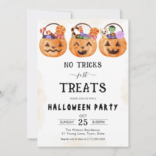 No tricks just treats  spooky Halloween party 招待状 (正面)