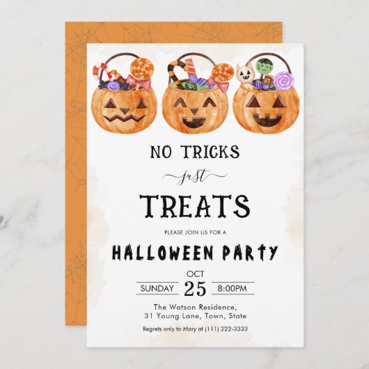 No tricks just treats spooky Halloween party 招待状 (正面/裏面)