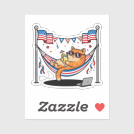 No Work, All Purr - Lazy Patriotic Cat シール