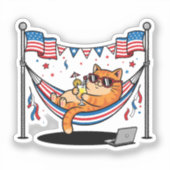 No Work, All Purr - Lazy Patriotic Cat シール (正面)