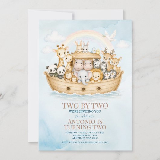 Noah’s Ark 2nd Birthday Invitation Boy 招待状 (正面)