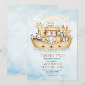 Noah’s Ark 2nd Birthday Invitation Boy 招待状 (正面/裏面)
