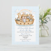 Noah’s Ark Baby Shower Invitation Boy Gingham 招待状 (スタンド正面)