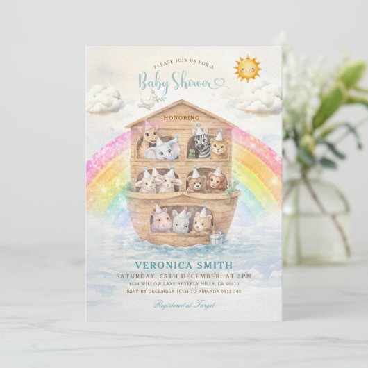 Noah’s Ark Baby Shower Invitation | Rainbow Baby  招待状 (スタンド正面)
