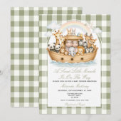 Noah’s Ark Baby Shower Sage Green 招待状 (正面/裏面)