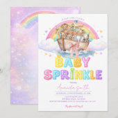 Noah’s Ark Baby Sprinkle Glitter Rainbow  招待状 (正面/裏面)
