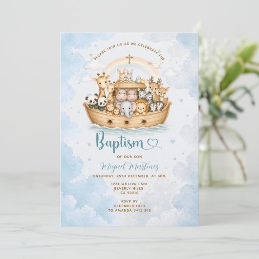 Noah’s Ark Baptism Invitation Boy 招待状 (スタンド正面)