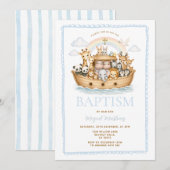 Noah’s Ark Watercolor Animals Baptism Christening 招待状 (正面/裏面)