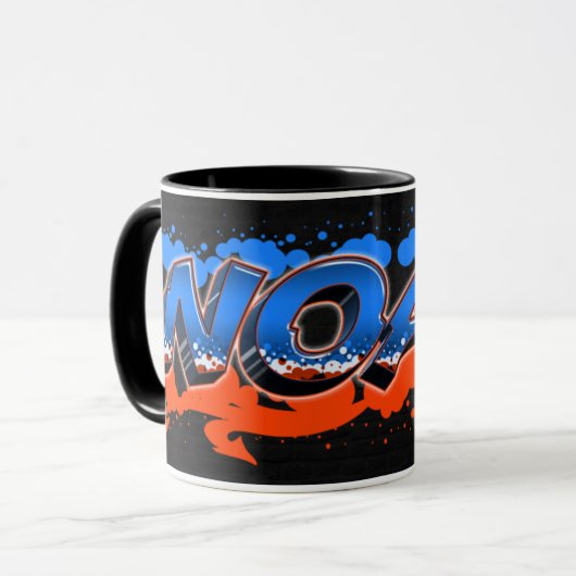 Noah Vorname Name Graffiti blue orange Tasse マグカップ (正面左)