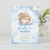  Noah's Ark Blue Watercolor Baby Shower 招待状 (スタンド正面)