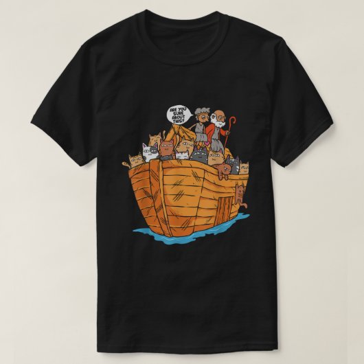 Noahs Ark Boat with Cats Religious Christian Cat L Tシャツ (デザイン正面)