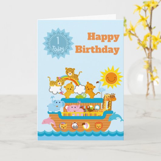 Noah's Ark Customizable Age誕生日 カード (黄色い花)