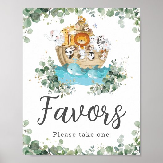 Noah's Ark Greenery Birthday Baby Shower Favors ポスター (正面)