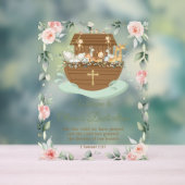 Noah's Ark Pink Floral Dedications Christening アクリルサイン (ニュートラル)