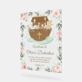 Noah's Ark Pink Floral Dedications Christening アクリルサイン (傾斜)