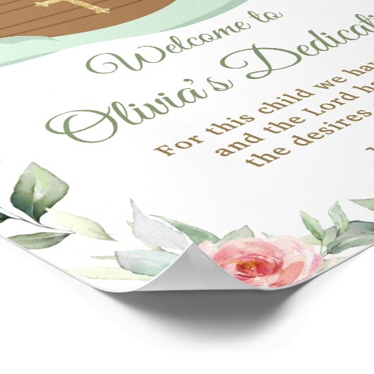 Noah's Ark Pink Floral Dedications Christening ポスター (角)