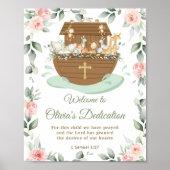 Noah's Ark Pink Floral Dedications Christening ポスター (正面)