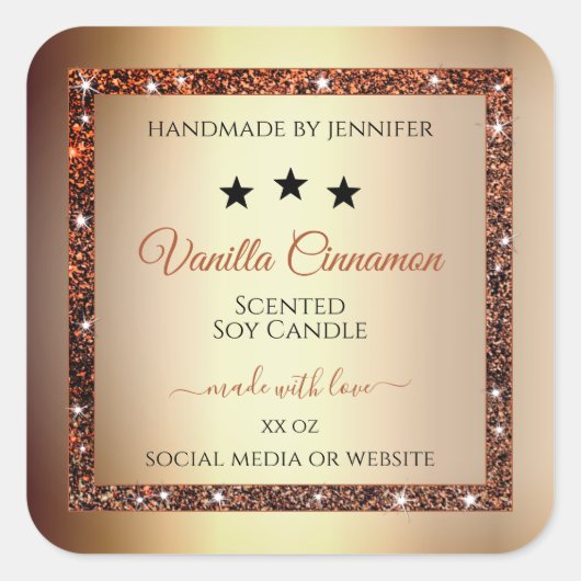 Noble金ゴールドエフェクトシメリーグリッター製品ラベル スクエアシール (正面)